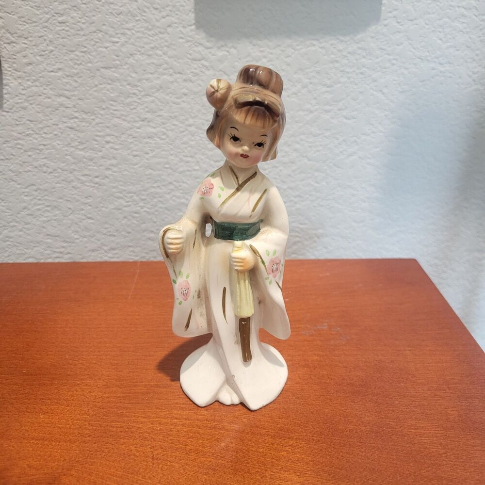 Bradley Exclusives Japan Geisha Girl VTG Porcelain Figurine Umbrell Hand Painted